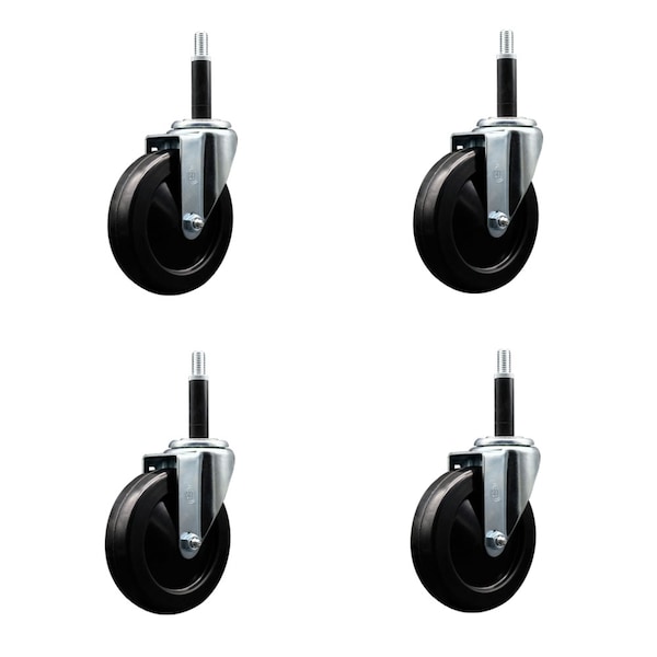5'' SS Soft Rubber Wheel Swivel 3/4'' Expanding Stem Caster Set, 4PK